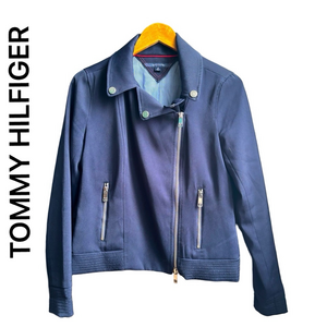 Tommy Hilfiger Women Navy Blue Moto Blazer Jacket Small